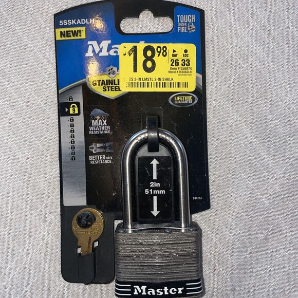 Master‎ Lock 2in Max Weather Stainless Steel Shackle Padlock 2 Keys 5SSKADLH - Picture 1 of 7